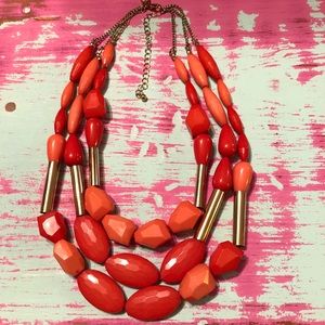 Coral & gold statement necklace 12” - 15”